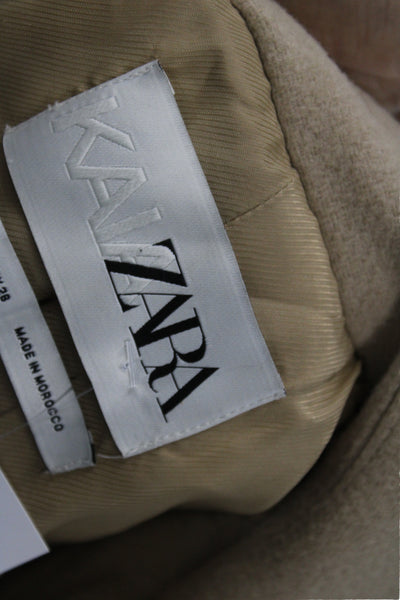 Zara Women Overcoat Beige Button Polyester Long Sleeve Size M