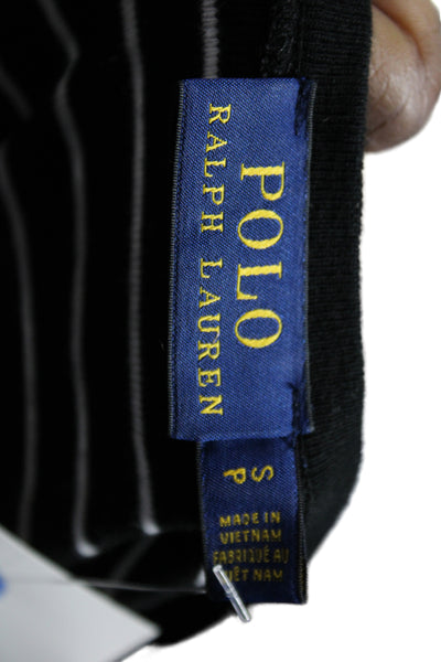Polo Ralph Lauren Women Black Striped V-Neck Jersey T-Shirt Long-Sleeve Size S
