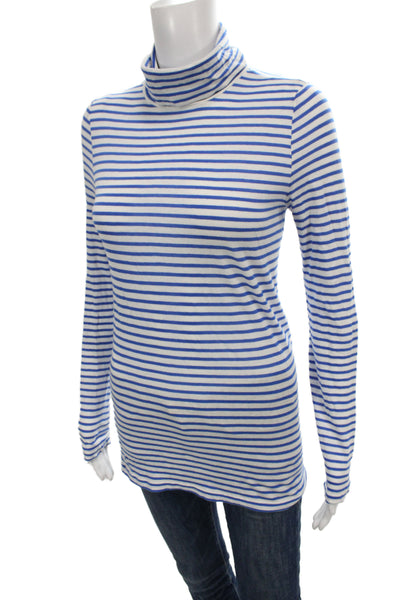 J Crew Women Striped Turtleneck Jersey T-Shirt Blue Cotton Long Sleeve Size S