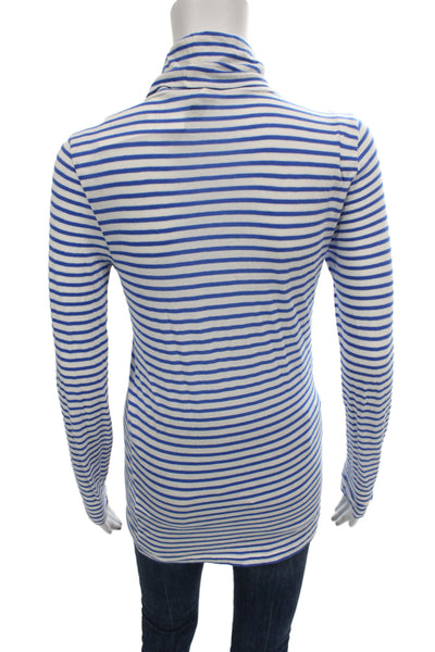 J Crew Women Striped Turtleneck Jersey T-Shirt Blue Cotton Long Sleeve Size S