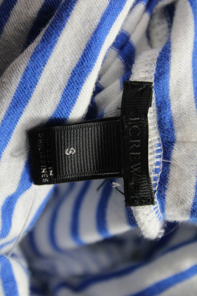 J Crew Women Striped Turtleneck Jersey T-Shirt Blue Cotton Long Sleeve Size S