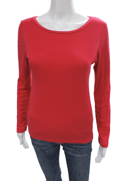 J Crew Womens Red Ribbed Scoop Neck Basic Long Sleeve T-Shirt Size M