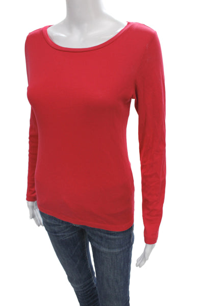 J Crew Womens Red Ribbed Scoop Neck Basic Long Sleeve T-Shirt Size M