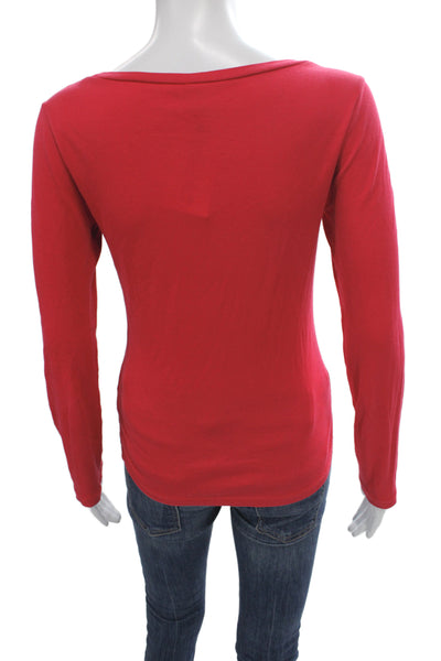 J Crew Womens Red Ribbed Scoop Neck Basic Long Sleeve T-Shirt Size M