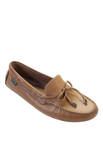 Eastland Womens Leather Tied Apron Square Toe Driving Loafers Light Brown Size 8