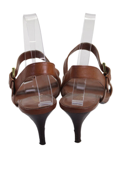 Lauren Ralph Lauren Womens Leather Nyla Striped Slingback Heels Brown Size 8