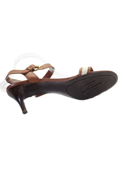 Lauren Ralph Lauren Womens Leather Nyla Striped Slingback Heels Brown Size 8