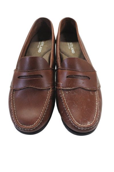 Eastland Womens Leather Apron Square Toe Penny Loafers Brown Size 8
