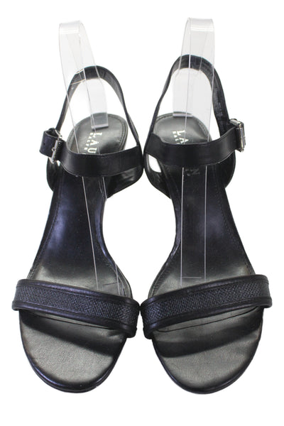 Lauren Ralph Lauren Womens Leather Nyla Ankle Slingback Heels Black Size 8