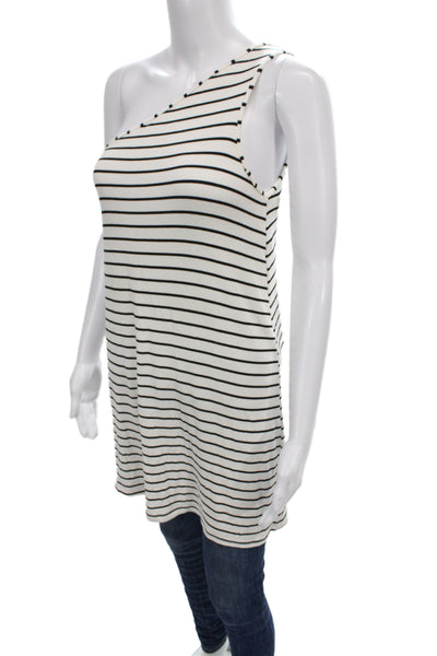 Becca by Rebecca Virtue Womens One Shoulder Striped Tunic Black Rayon Size S
