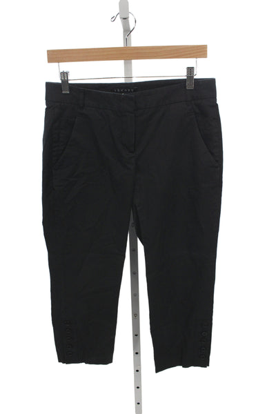 Theory Womens Capri Pants Black 97% Cotton Button Inseam 23 Size 4