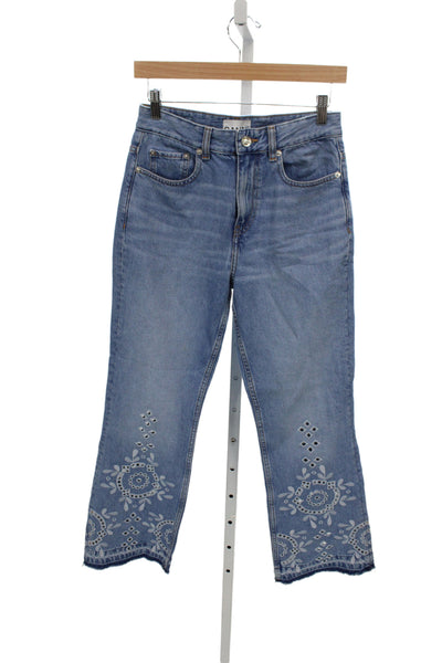Ganni Womens Cropped High Rise Blue Cotton Jeans Size 25