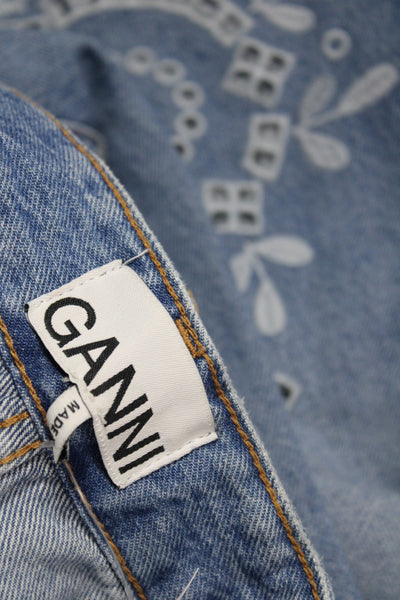 Ganni Womens Cropped High Rise Blue Cotton Jeans Size 25