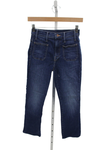 Mother Women Cropped Jeans Blue Mid Rise Cotton Button Size 25