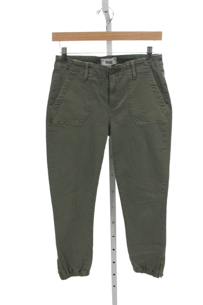Paige Womens Green Jogger Pants Mid Rise Military Solid Cotton Size 26