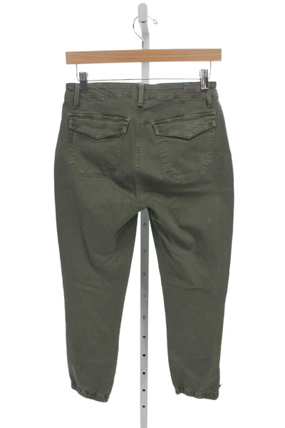 Paige Womens Green Jogger Pants Mid Rise Military Solid Cotton Size 26