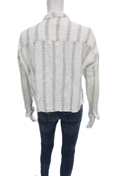 CP Shades Women Cropped White Cotton Striped Button-Up Long Sleeve Size XS