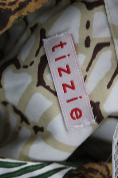 Tizzie Women Brown Animal Print Button Up Blouse Cotton Long Sleeve Size S