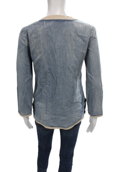 J Crew Womens Tunic V-Neck Long Sleeve 100% Cotton Blue Boho Size 00