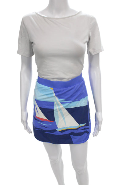 J. Mclaughlin Women Mini Nautical Geometric Blue Skort 91% Nylon Size M