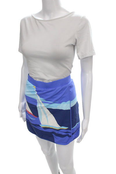 J. Mclaughlin Women Mini Nautical Geometric Blue Skort 91% Nylon Size M