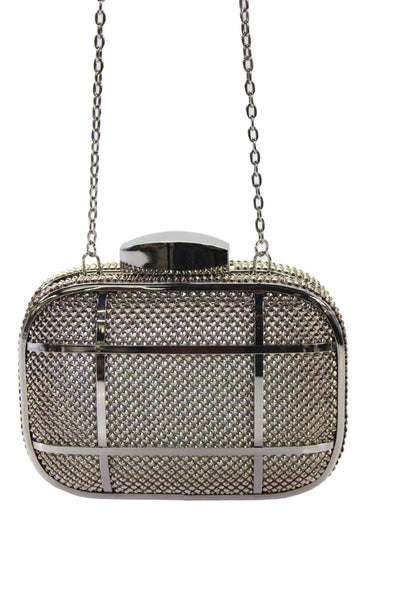 Whiting & Davis Womens Embellished Kiss Lock Small Shoulder Bag Handbag Silver