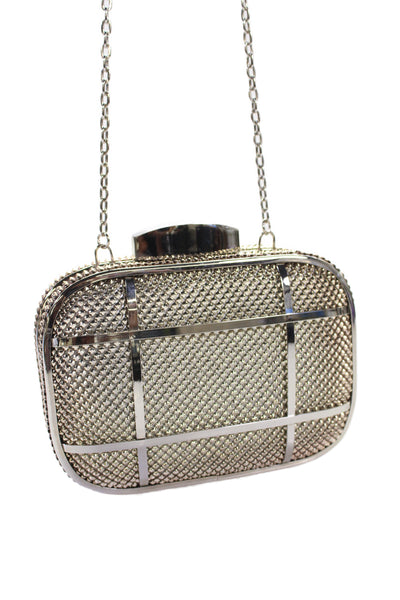 Whiting & Davis Womens Embellished Kiss Lock Small Shoulder Bag Handbag Silver