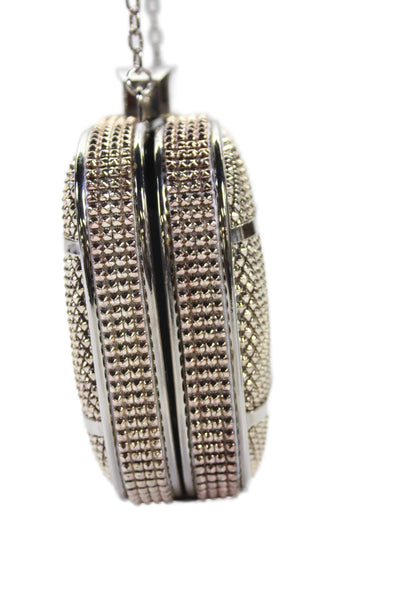 Whiting & Davis Womens Embellished Kiss Lock Small Shoulder Bag Handbag Silver