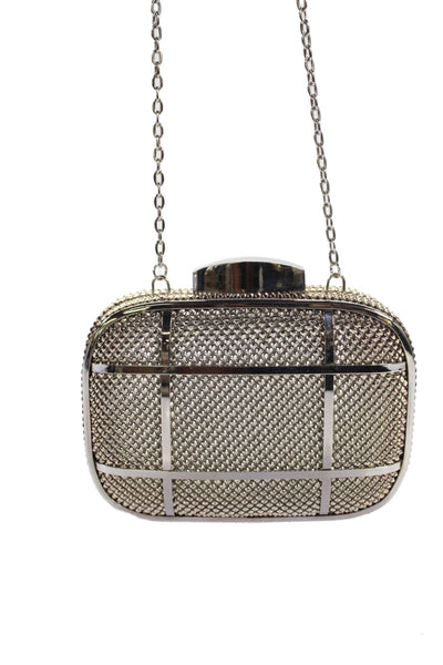 Whiting & Davis Womens Embellished Kiss Lock Small Shoulder Bag Handbag Silver