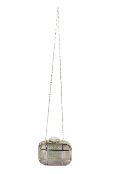 Whiting & Davis Womens Embellished Kiss Lock Small Shoulder Bag Handbag Silver