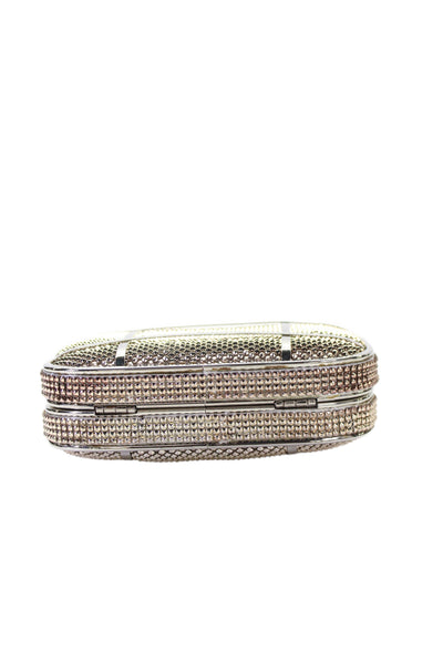 Whiting & Davis Womens Embellished Kiss Lock Small Shoulder Bag Handbag Silver