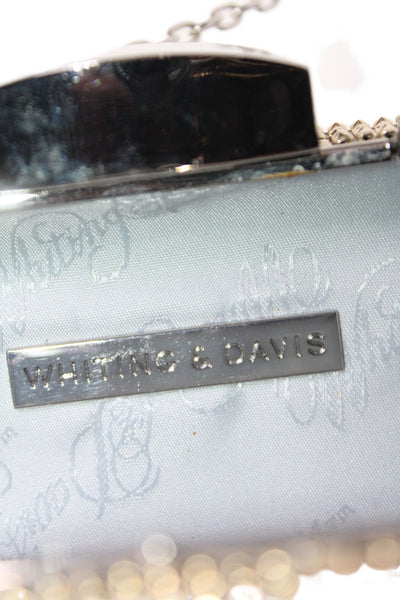 Whiting & Davis Womens Embellished Kiss Lock Small Shoulder Bag Handbag Silver