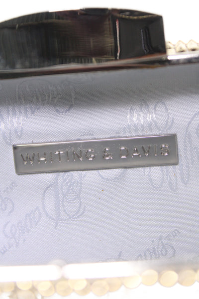 Whiting & Davis Womens Embellished Kiss Lock Small Shoulder Bag Handbag Silver