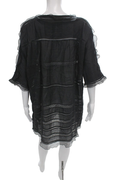 Isabel Marant Womens Black Ramie Shift Dress Boatneck Half Sleeve Mini Size 36