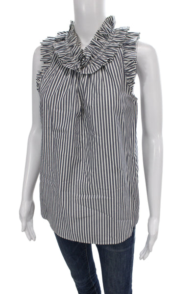 J Crew Womens Tunic Blouse Blue Striped High Neck Sleeveless Cotton Size 6