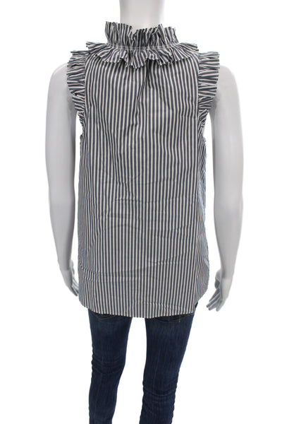 J Crew Womens Tunic Blouse Blue Striped High Neck Sleeveless Cotton Size 6
