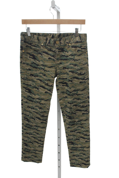 Tory Burch Women Ankle Camo Jeans Green Low Rise Inseam 28 Size 27
