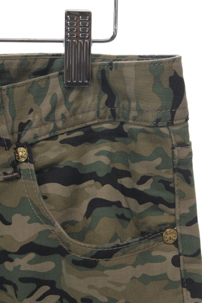 Tory Burch Women Ankle Camo Jeans Green Low Rise Inseam 28 Size 27