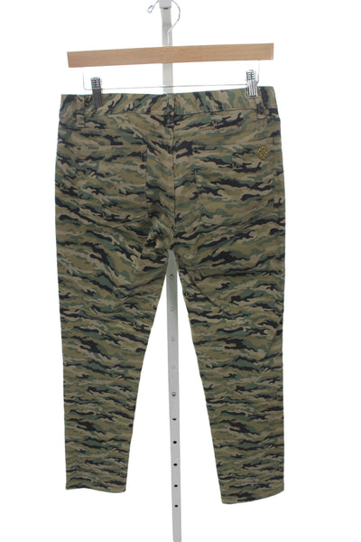 Tory Burch Women Ankle Camo Jeans Green Low Rise Inseam 28 Size 27