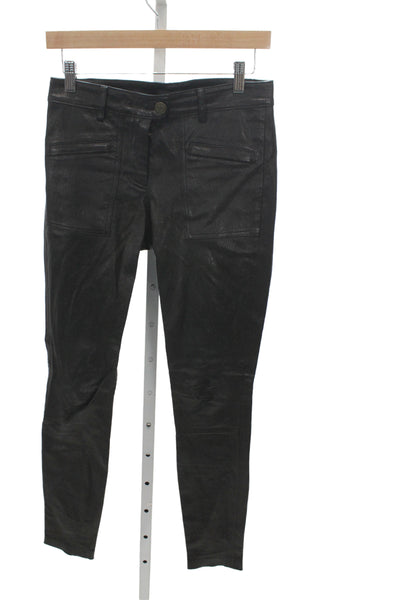 J Crew Women Black Leather Ankle Pants Size 0