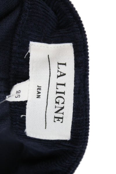 La Ligne Women Cropped Jeans Blue Cotton Button Solid Size 26
