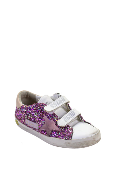 Golden Goose Childrens Girls Leather Glitter Sneakers White Purple Size 31