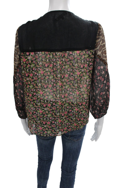 Nanette Lepore Women Silk Tunic Black Animal Print 3/4 Sleeve Size 4