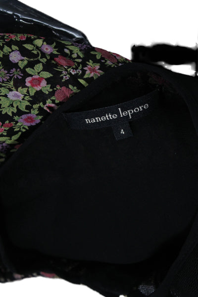 Nanette Lepore Women Silk Tunic Black Animal Print 3/4 Sleeve Size 4