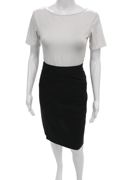 Theory Women Black Wool Straight Pencil Skirt Zip Knee Length Size 6