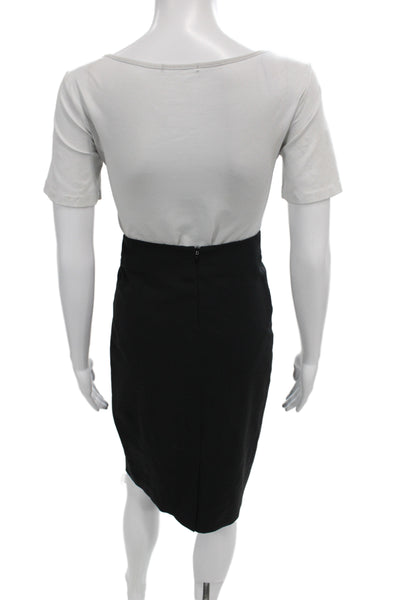Theory Women Black Wool Straight Pencil Skirt Zip Knee Length Size 6