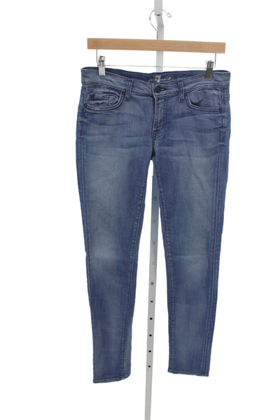 7 For All Mankind Women Skinny Blue Mid-Rise Cotton Jeans Size 27