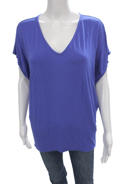 Amour Vert Womens Blue V-Neck T-Shirt Short Sleeve 96% Modal Size One Size