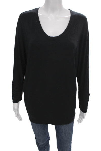 Amour Vert Women Jersey Tee Black Scoop Neck Long Sleeve Modal Size One Size