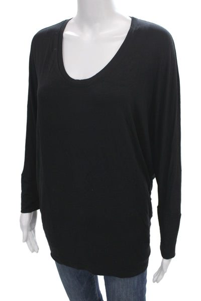 Amour Vert Women Jersey Tee Black Scoop Neck Long Sleeve Modal Size One Size